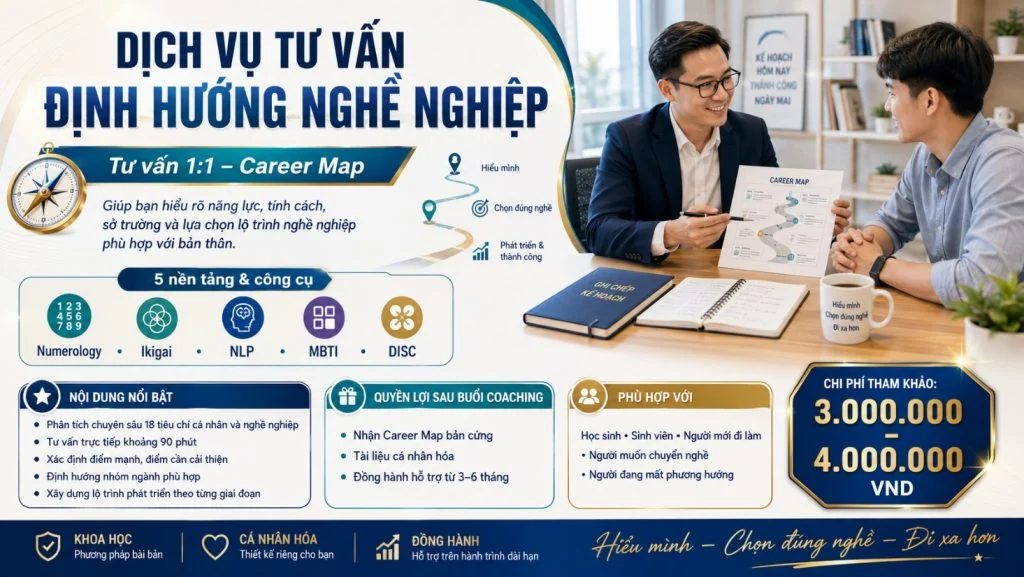 Infographic dịch vụ tư vấn định hướng nghề nghiệp 1:1 Career Map